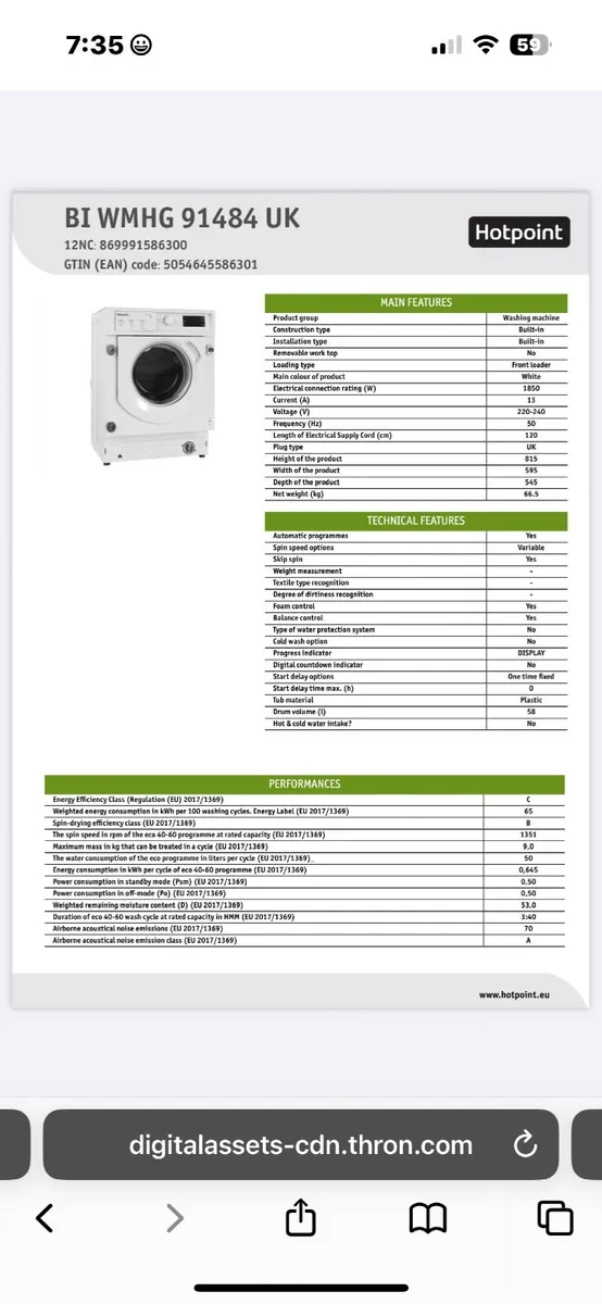 Hotpoint Whirlpool integrated washing machine - Image 4