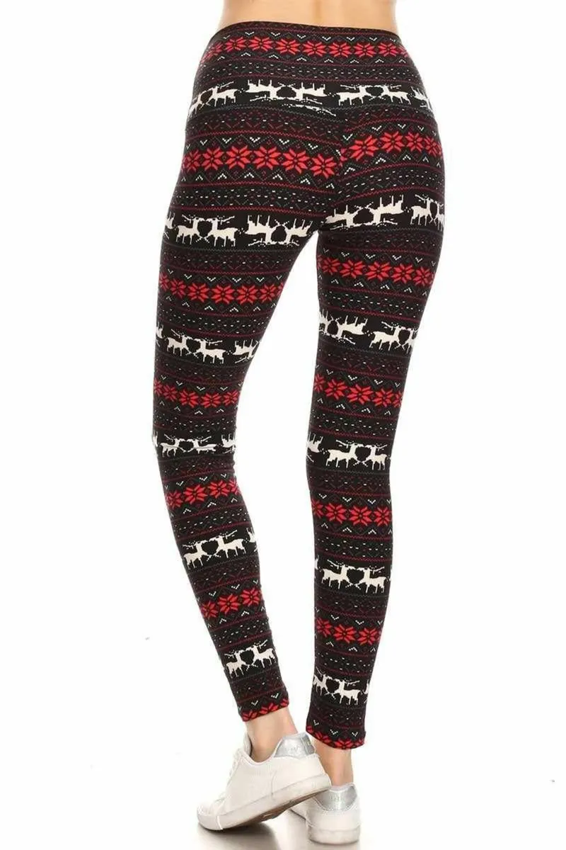 Black Red Reindeer Snowflake High Waisted Legins - Image 2
