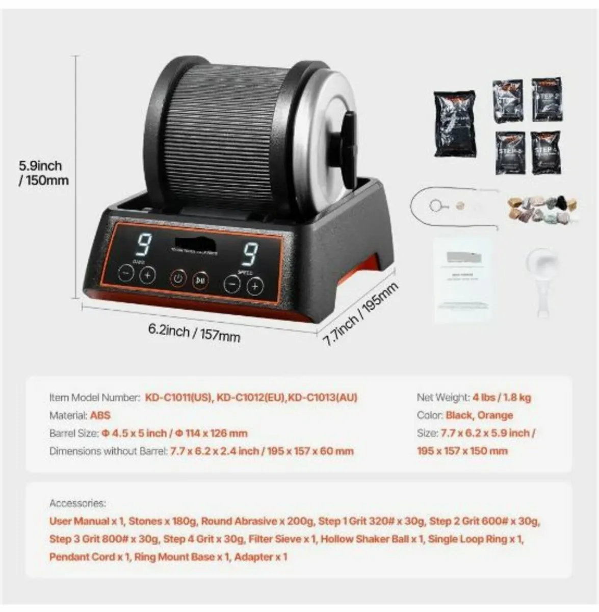 Rock Tumbler Kit 2.5 lbs Rock Polisher 9 Speeds - Image 3