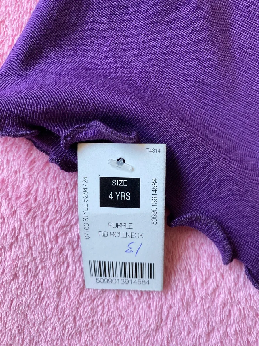 Brand New Girl’s Purple Ribbed Roll Neck Top 4 yr - Image 3