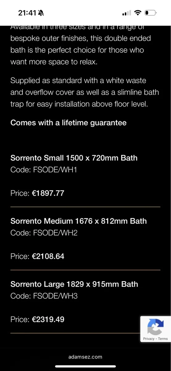 Adamsez Sorrento bath 1500 x 720 mm brand new - Image 2