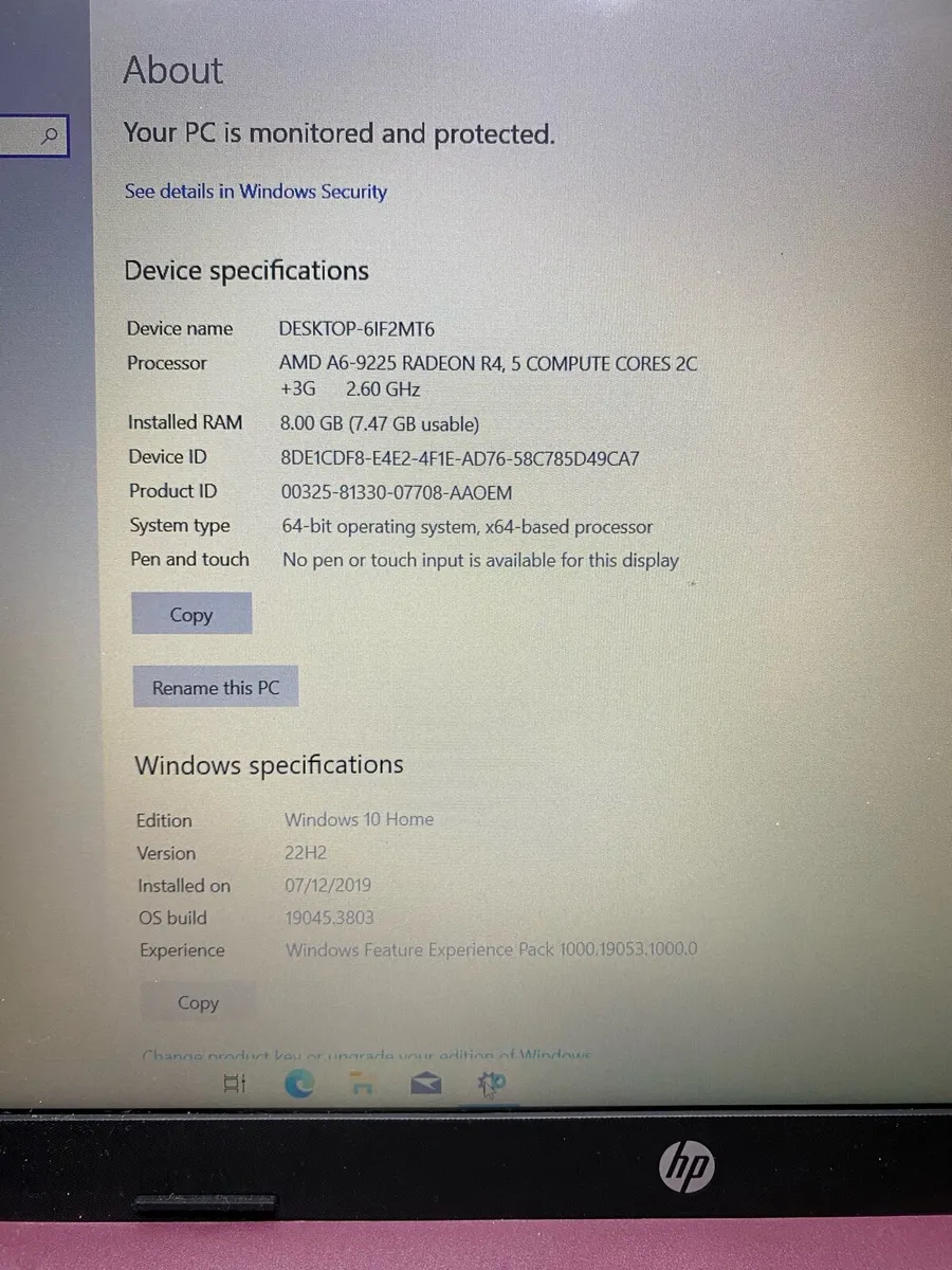 Hp laptop A6 pro 8-256 win 10 - Image 4