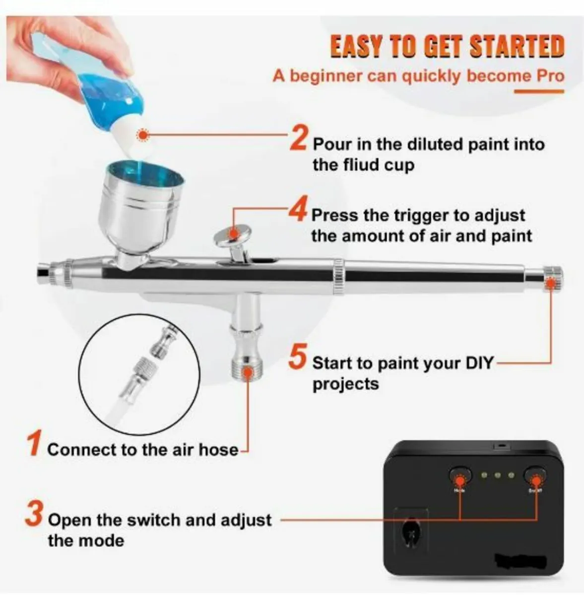 Airbrush Kit, Portable Airbrush Set with Compress - Image 4