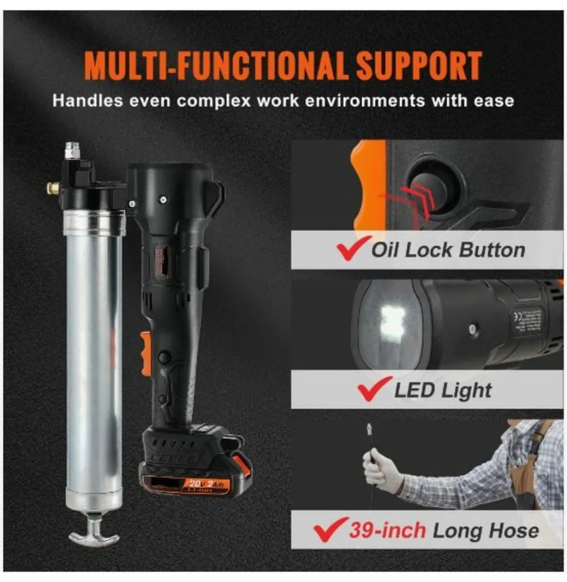 Cordless Grease Gun Electric 20 Volt 2.0 Ah Batter - Image 2