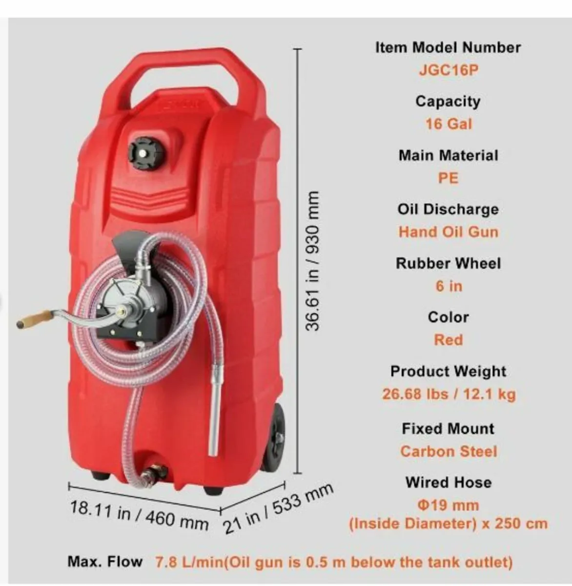 16 Gallon Fuel Caddy, 7.8 L/min, Portable Gas Stor - Image 4