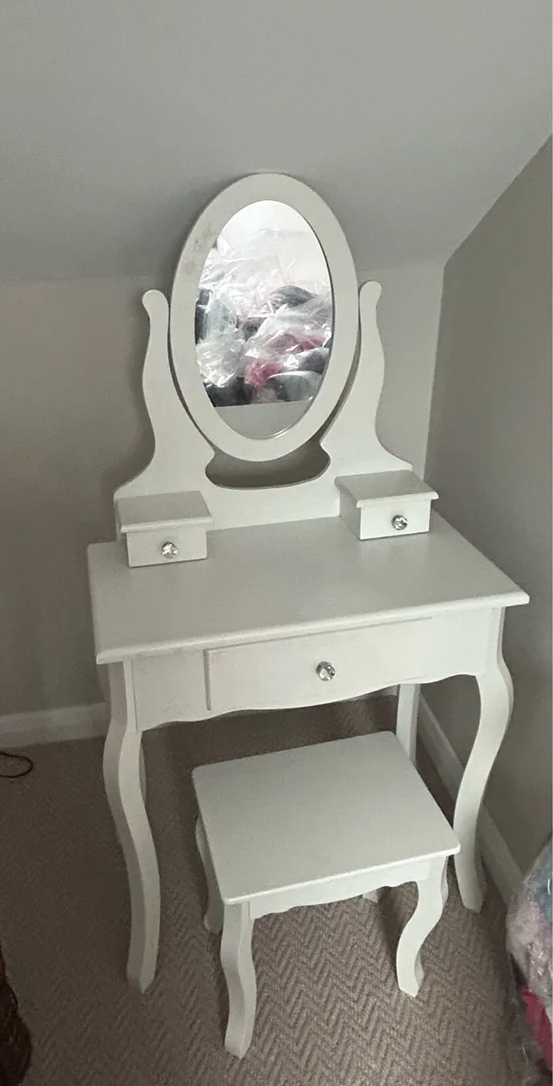 Children’s wooden vanity table and stool