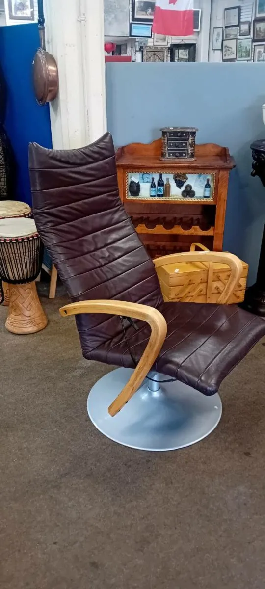 Real Leather Swivel And Recline Chair - Image 1