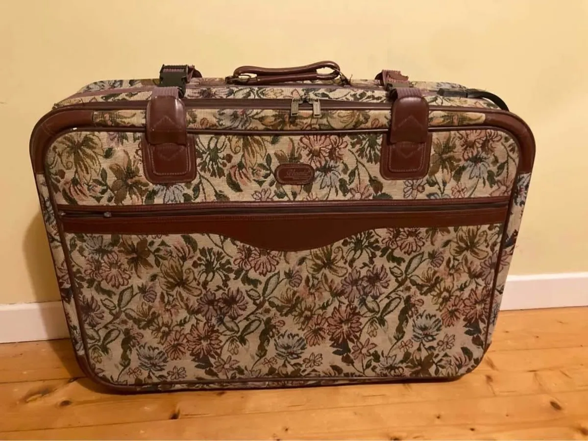 Large Vintage Suitcase with Floral Tapestry - Image 2