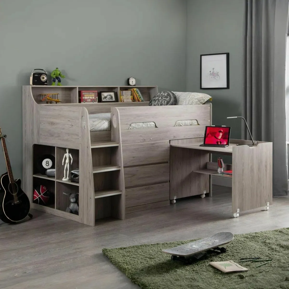 3 Drawer Mid Sleeper Loft Bed with Buillt in Desk - Image 1