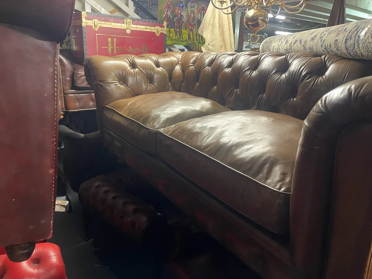 Original antique tan leather chesterfield sofa - Image 1