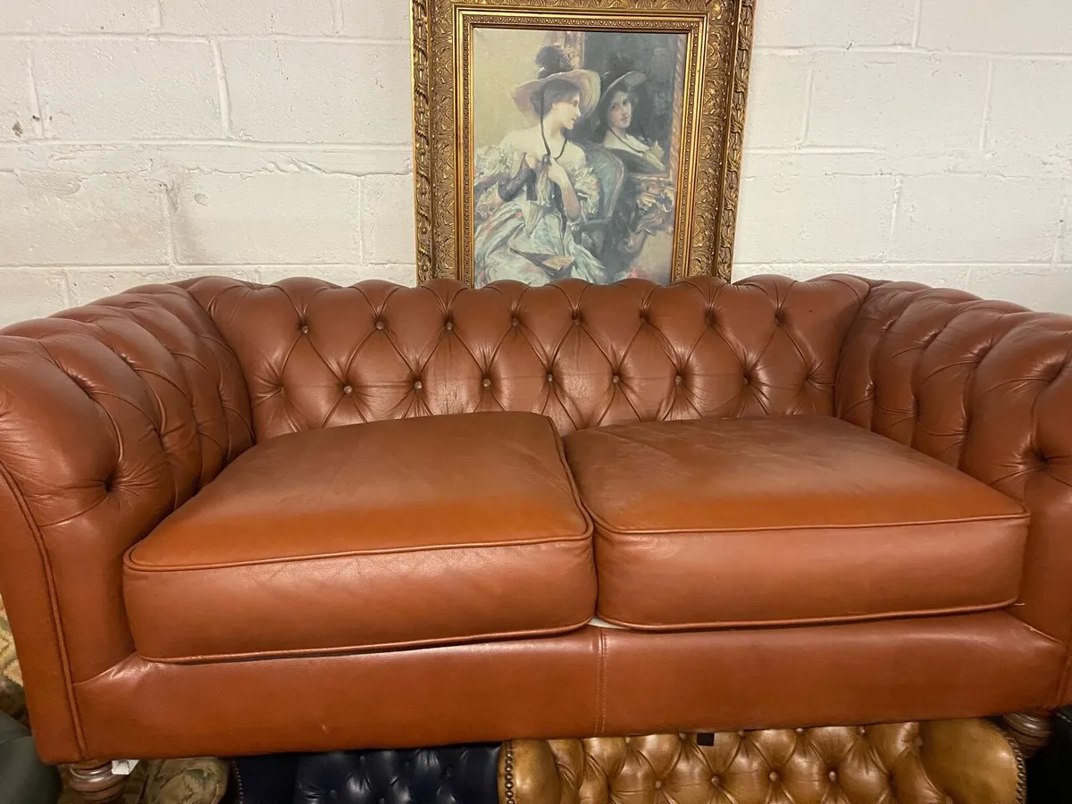 Tan leather quality chesterfield sofa - Image 2