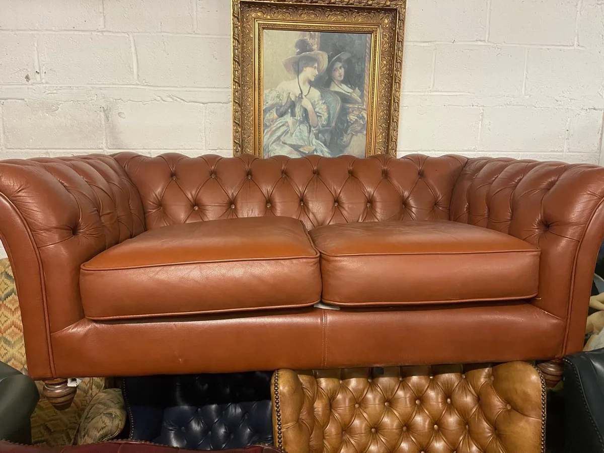Tan leather quality chesterfield sofa - Image 3