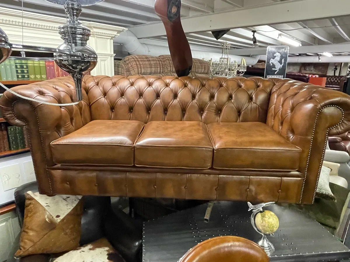 new chesterfield tan leather sofa - Image 1