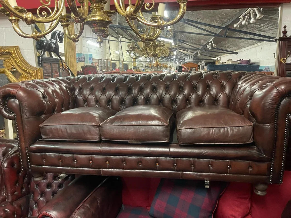 Chocolate brown Chesterfield 3 seater sofa - Image 1