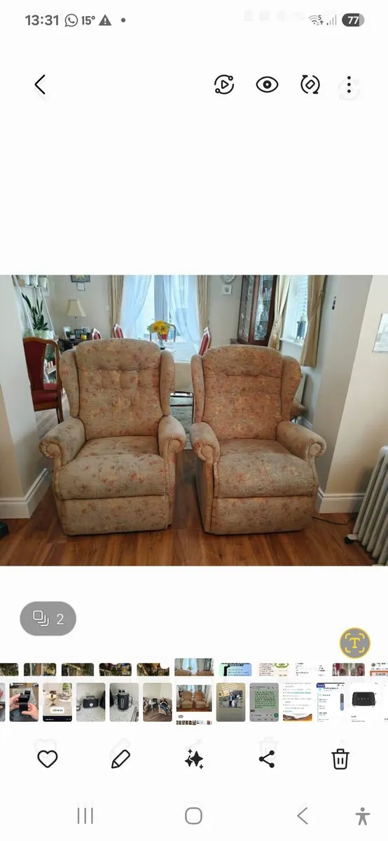 Two armchairs, one ia recliner, working perfectly