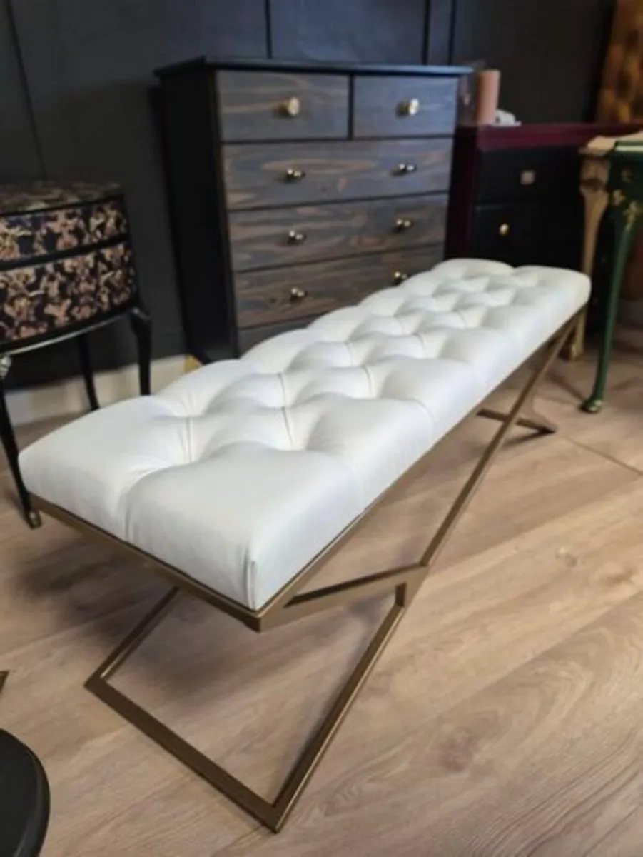 Metal-Framed Bench 140x40cm Gold Frame Eco Leather - Image 3