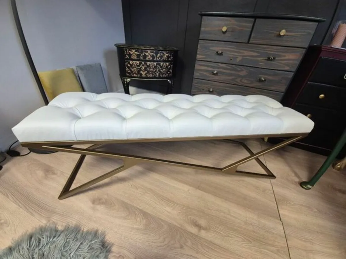 Metal-Framed Bench 140x40cm Gold Frame Eco Leather - Image 1