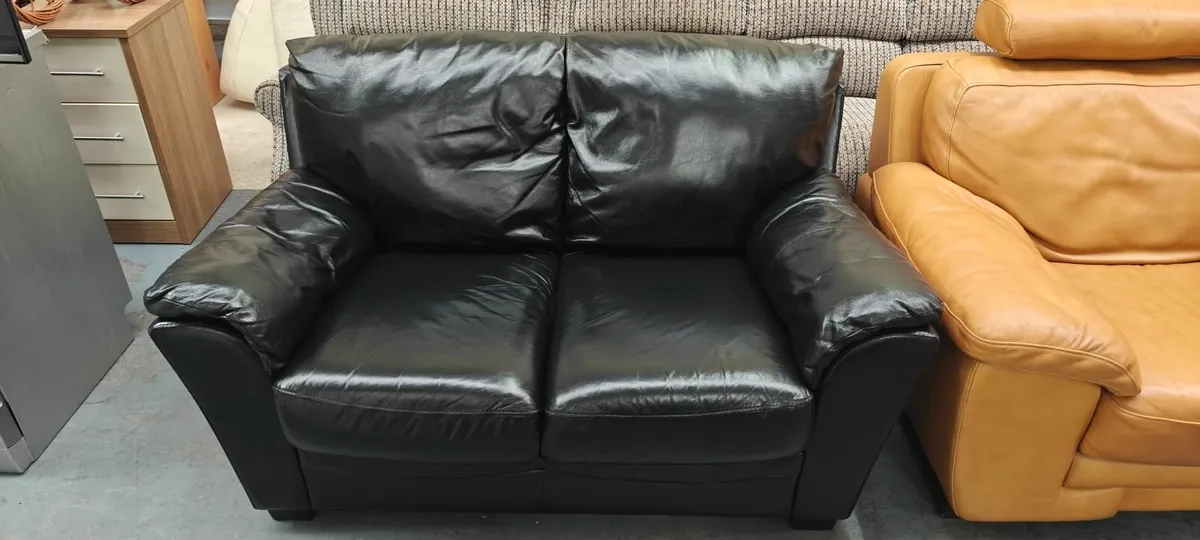 2 Seater Black Real Leather Couch - Image 2
