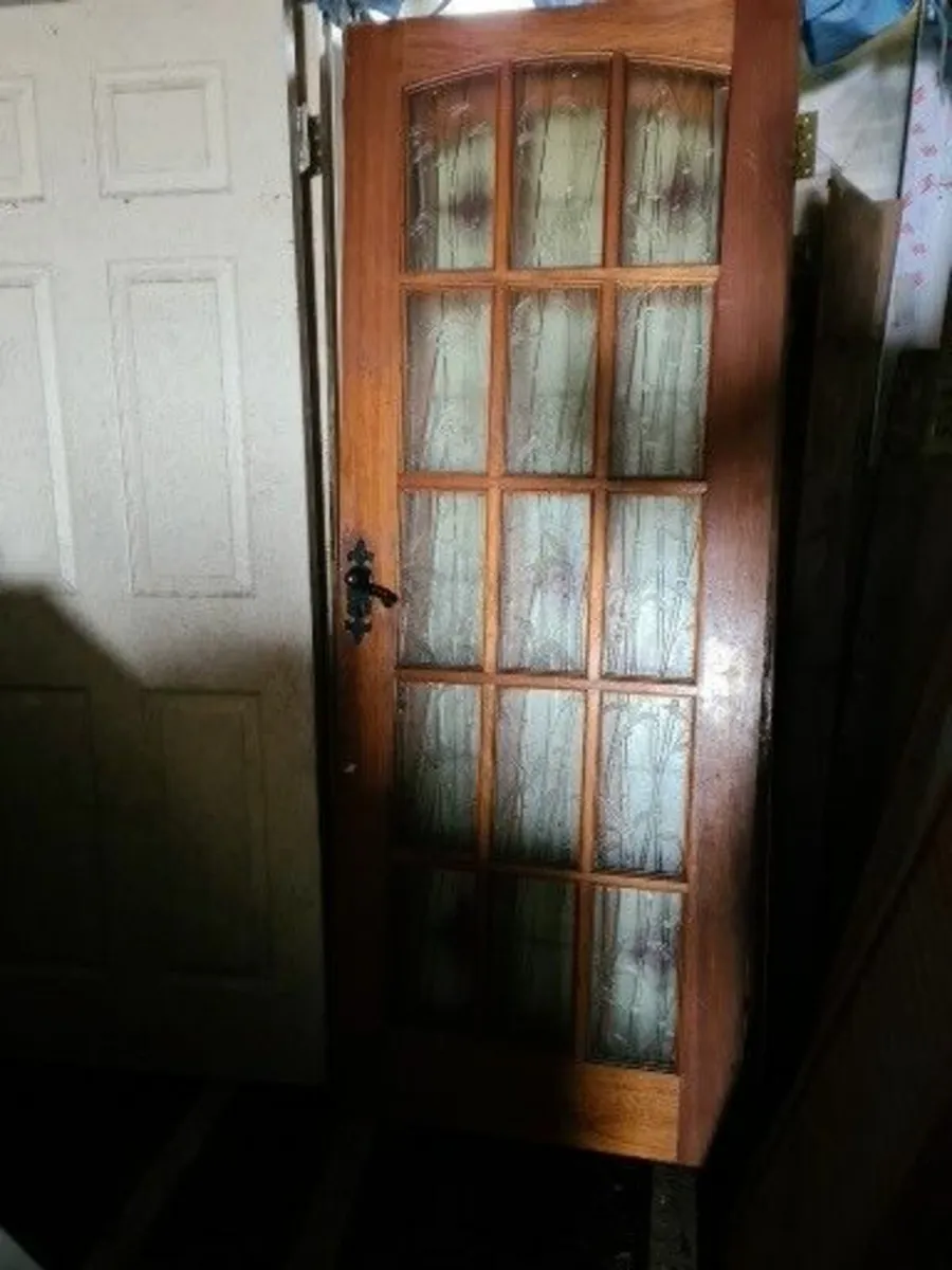 Decorative Red Diamond Glass Teak door