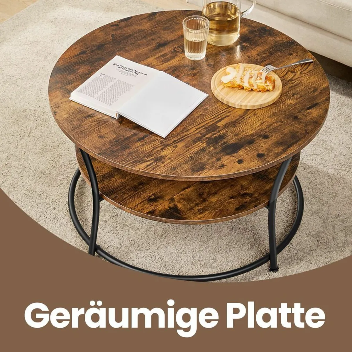 Coffee table with 2 shelves coffee table round, co - Image 4