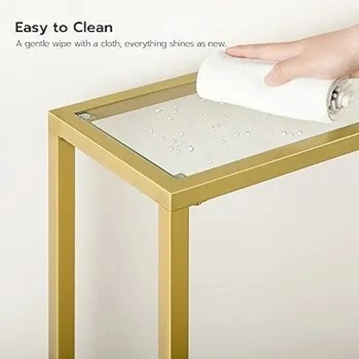 Console Table, Tempered Glass Sofa Table, Gold Hallway Table, Slim Entryway Table, 75 x 22 x 80 cm, Modern Display - Image 1