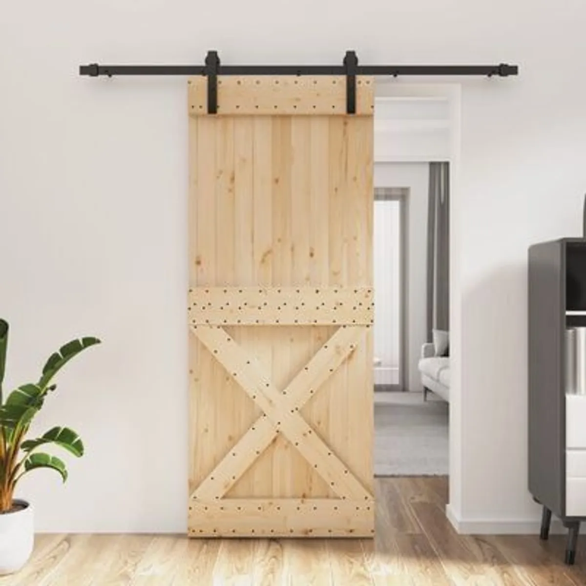 Sliding Door with Hardware Set 85x210 cm Solid Wood Pine - Image 2