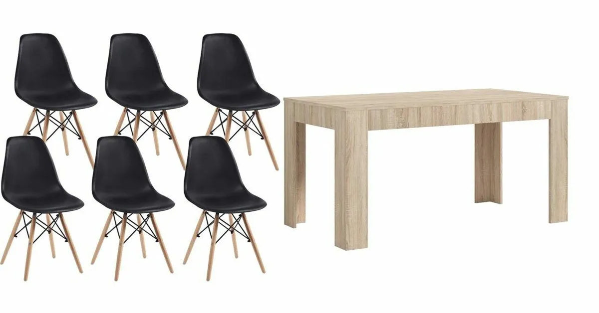 6 Seater Wooden Dining Table Set Nordic Style Oak - Image 2