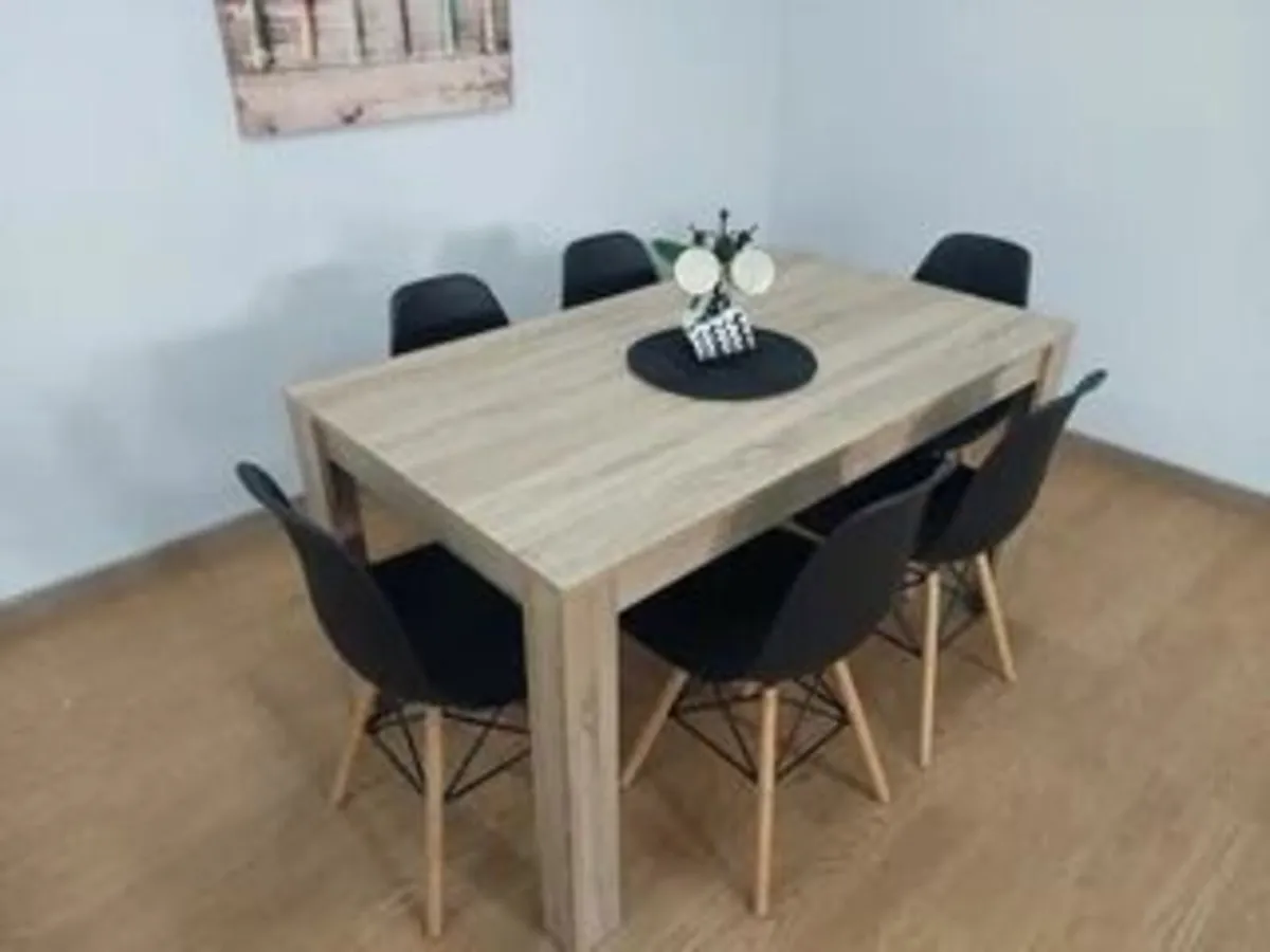 6 Seater Wooden Dining Table Set Nordic Style Oak - Image 1