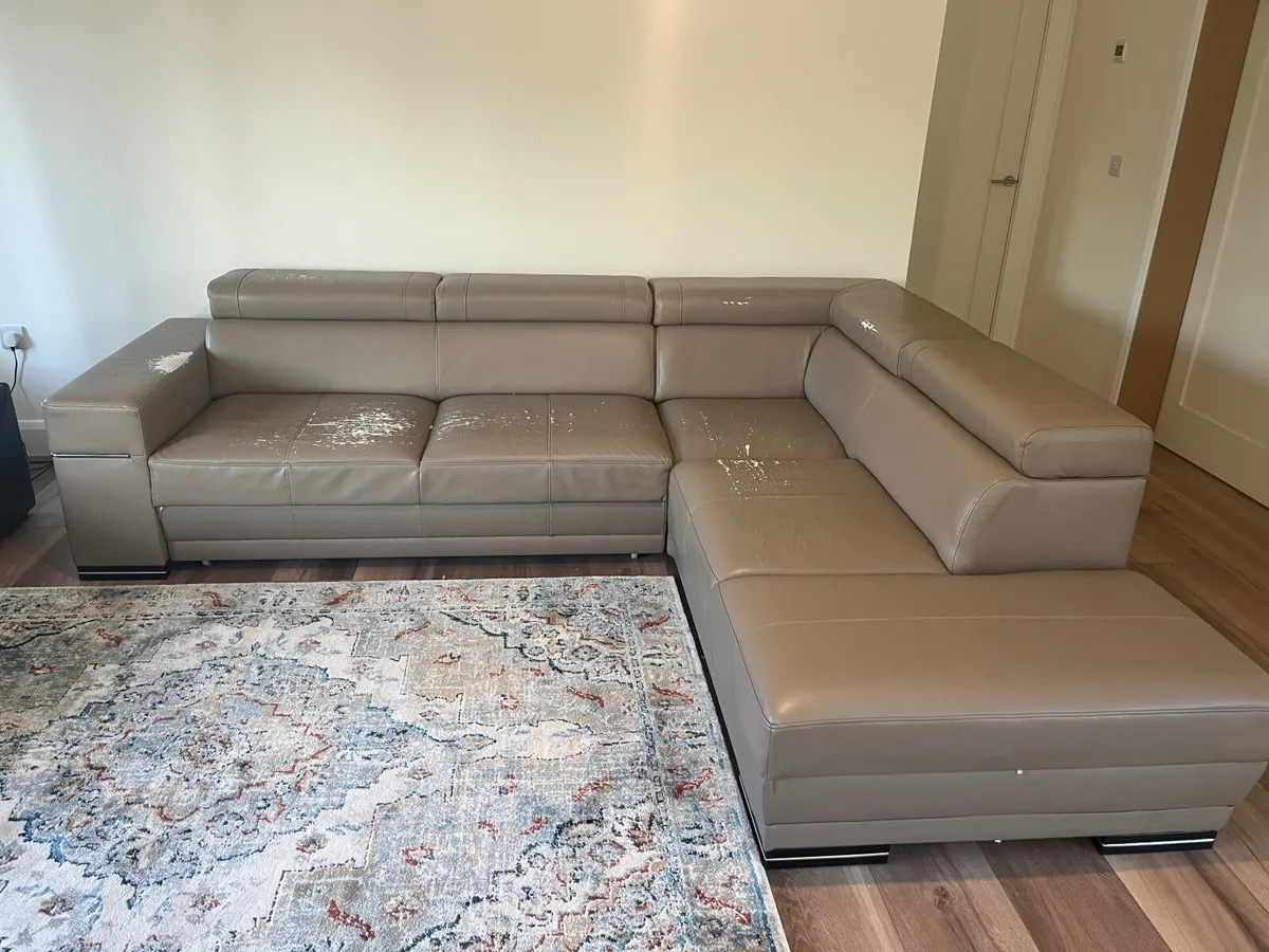 Leather Corner Couch & Footstool - Image 4
