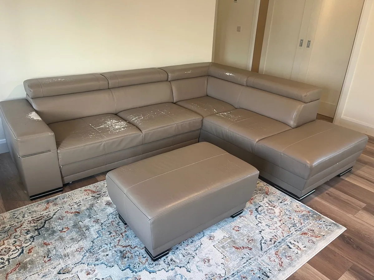 Leather Corner Couch & Footstool - Image 1