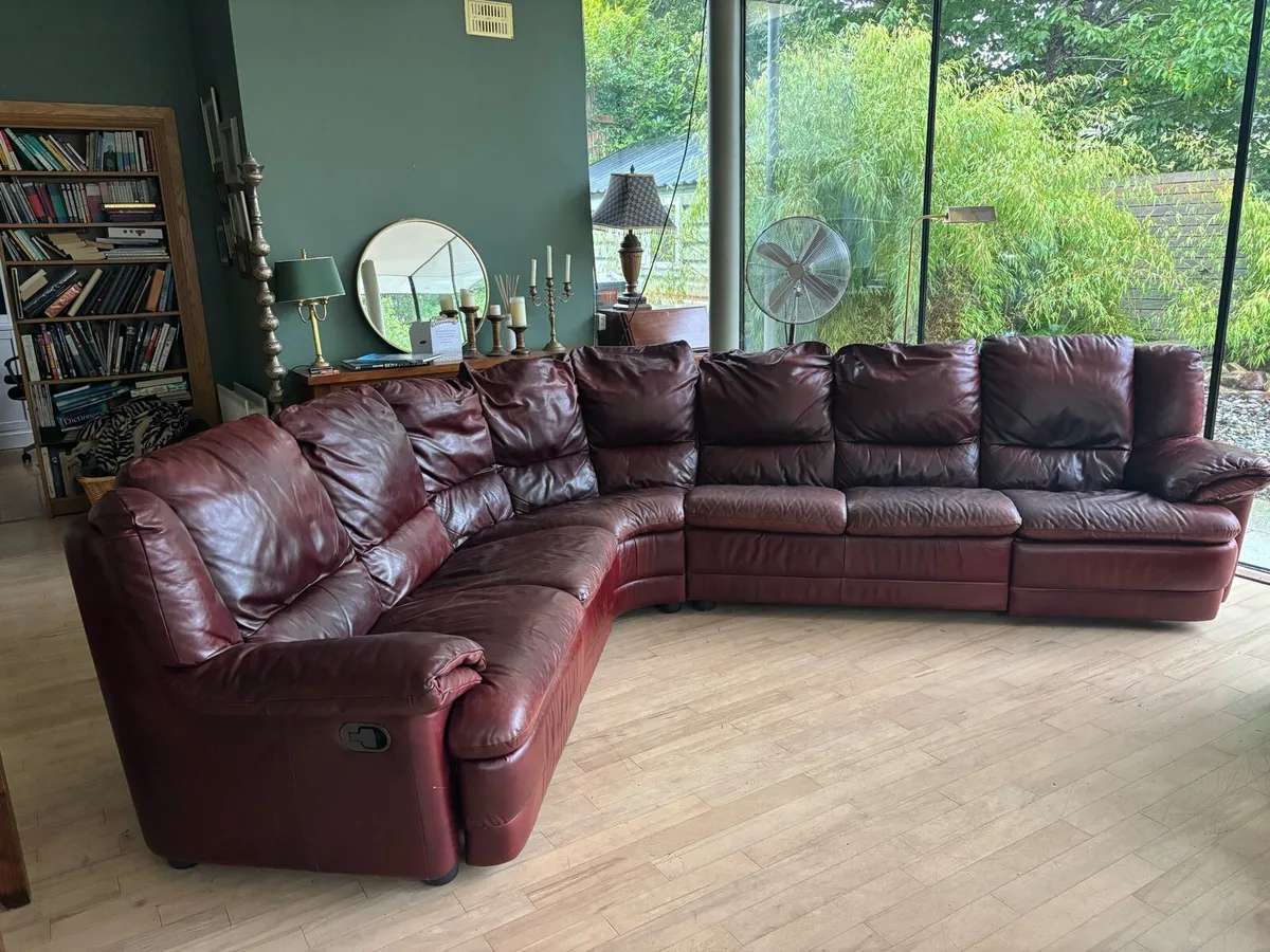 Leather Reclining Sofa & Chair- burgundy - Image 1