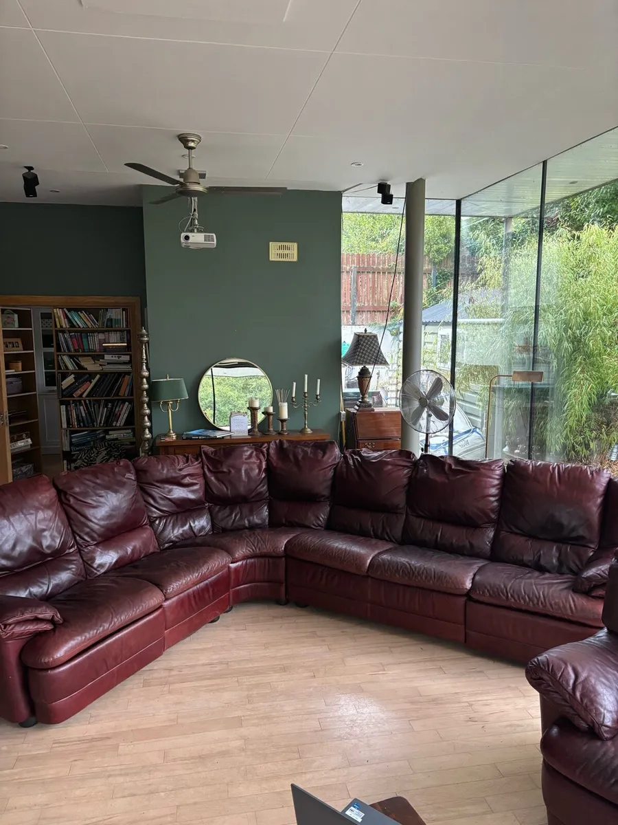 Leather Reclining Sofa & Chair- burgundy - Image 2