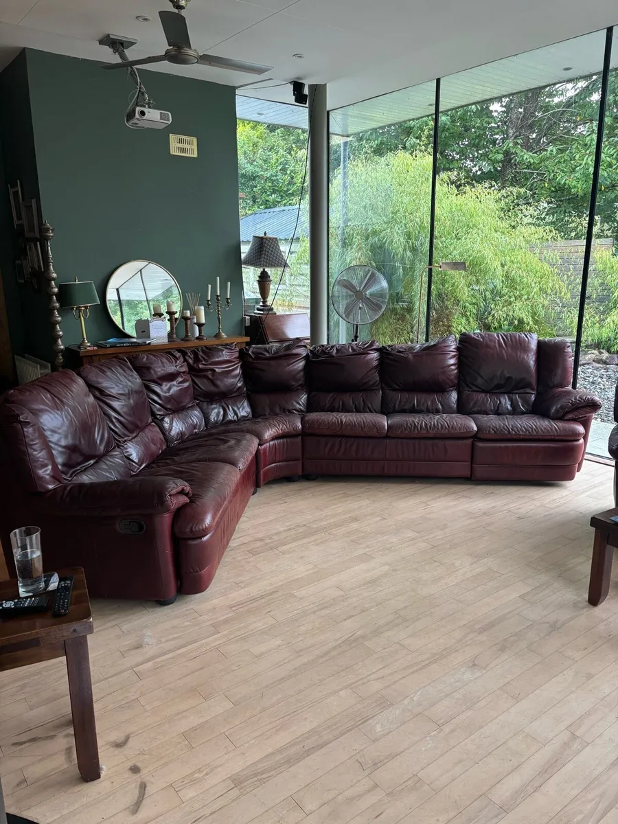 Leather Reclining Sofa & Chair- burgundy - Image 3