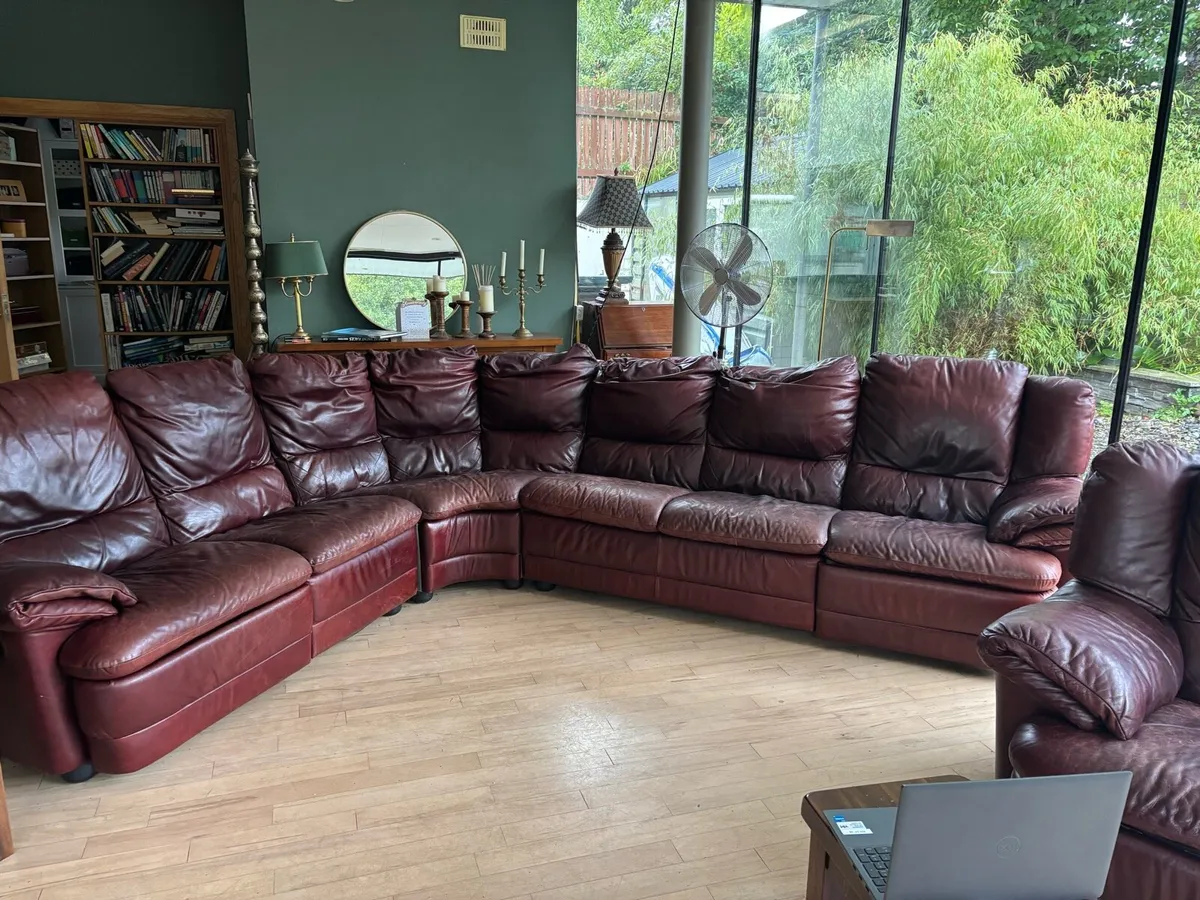 Leather Reclining Sofa & Chair- burgundy - Image 4