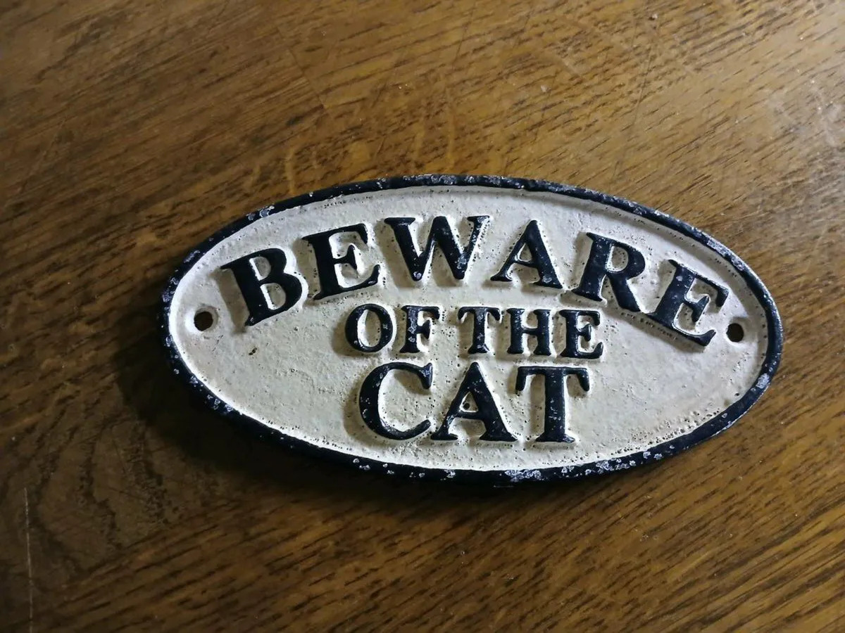 Beware of the Cat cast iron sign