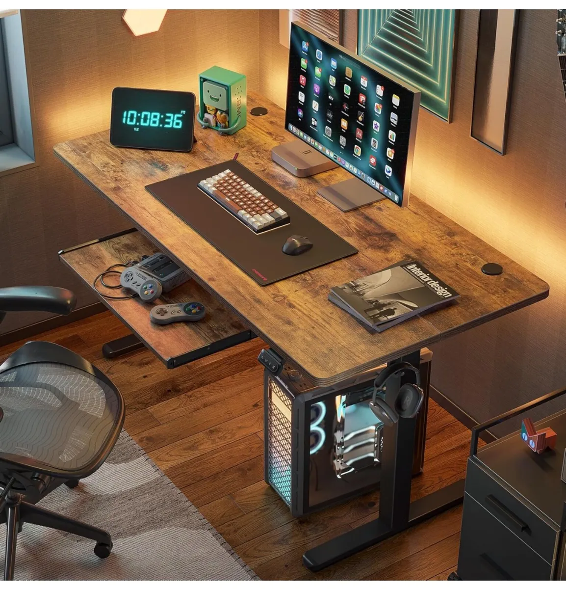 Height Adjustable Electric Standing Desk with Keyb - Image 1