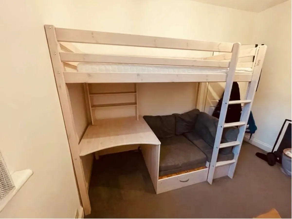 High rise bed with desk and sofa/pull out bed - Image 1