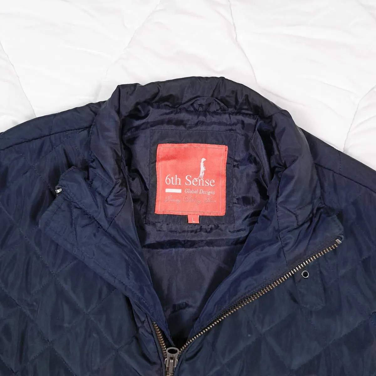 6th Sense Navy Blue Quilted Jacket Mens L - Image 2