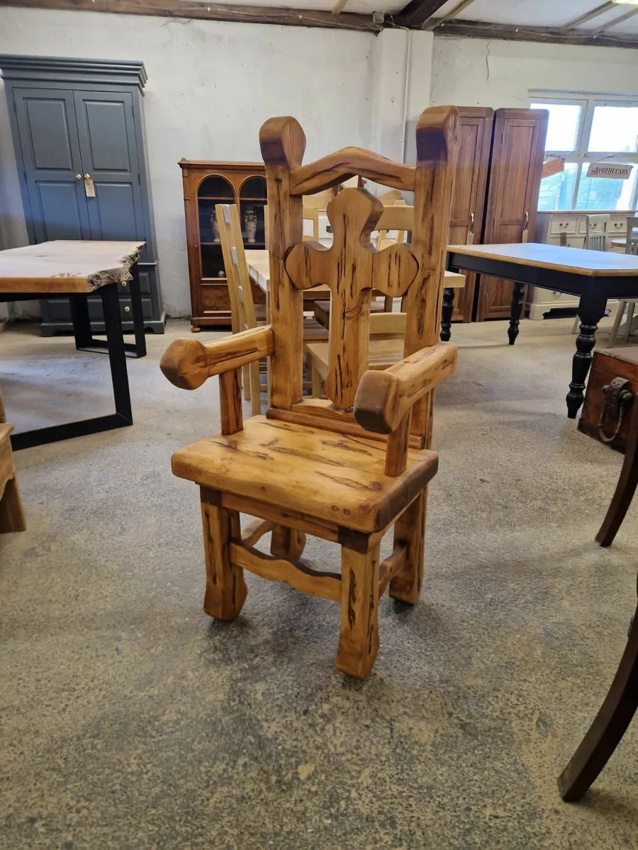 Vintage Reclaimed pine gothic style chair - Image 4