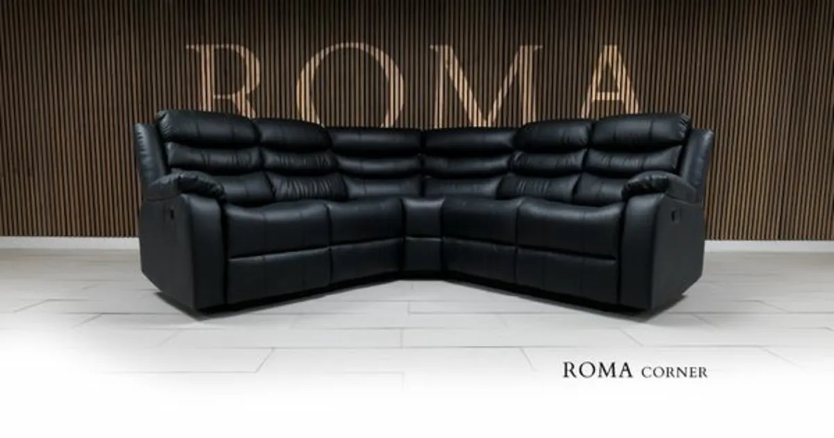 Roma Corner Black Leather Manual Recliner Sofa - Image 2