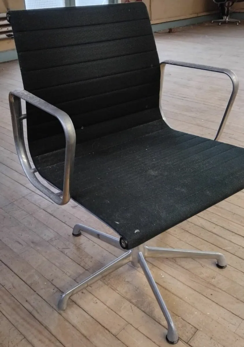 Two metal office Chairs - ICF AND EAMES stickers - Image 1
