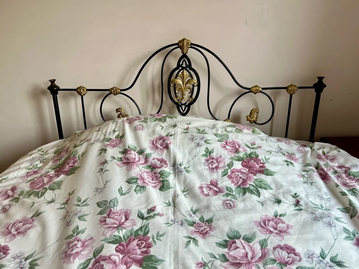 Antique double bed frame and mattress - Image 1