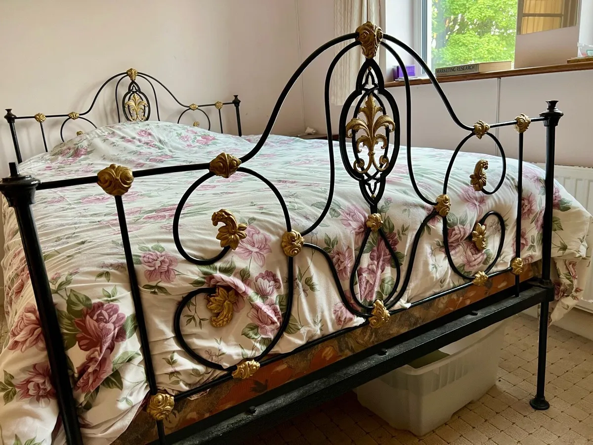 Antique double bed frame and mattress - Image 2