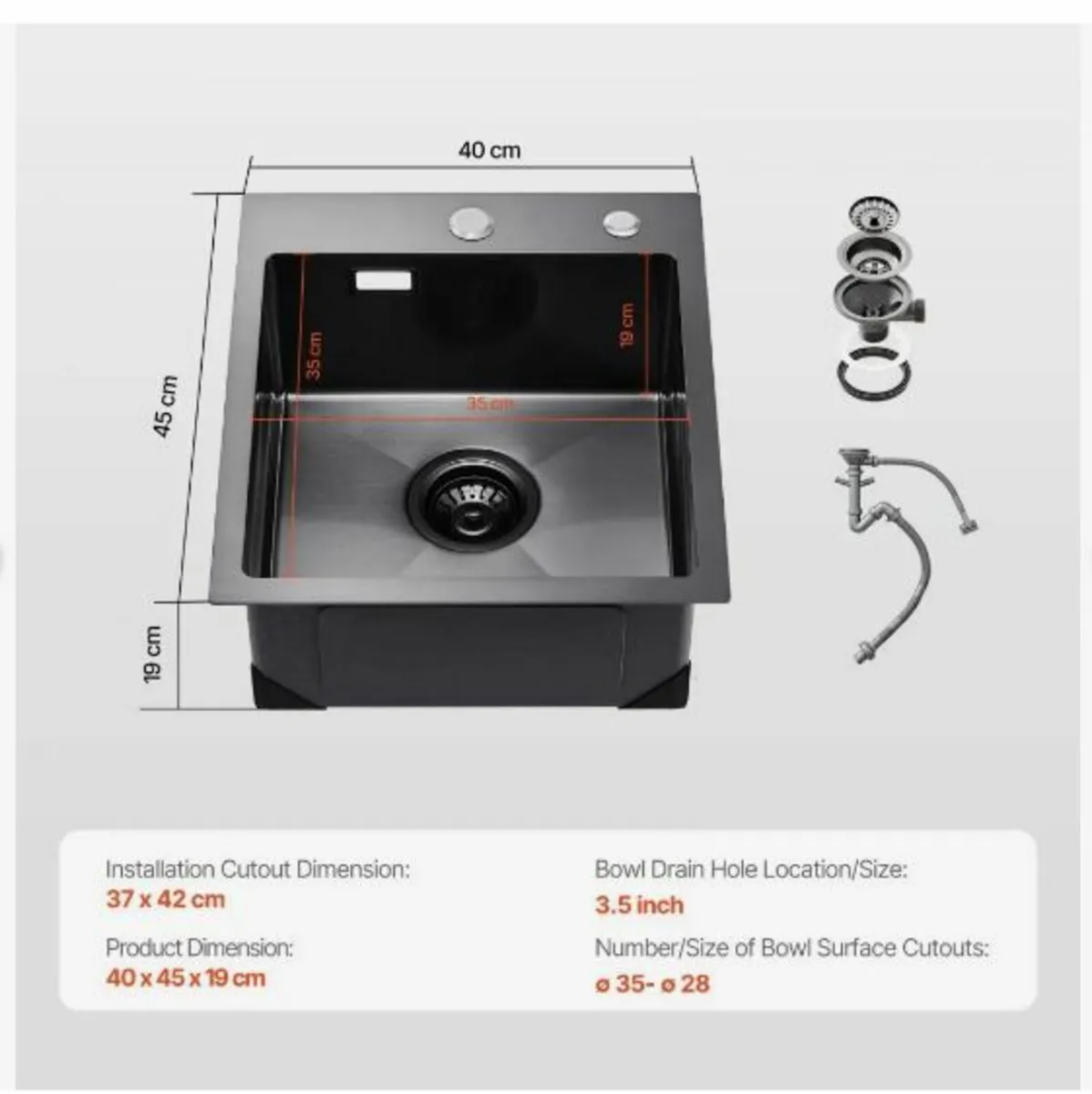 40cm Kitchen Sink Topmount Single - Image 4