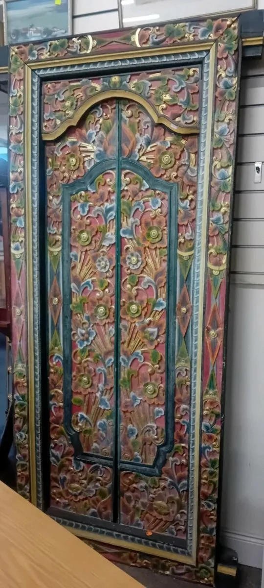 Vintage Carved Indian Door And Frame - Image 1