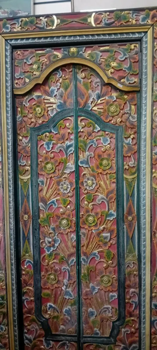 Vintage Carved Indian Door And Frame - Image 2