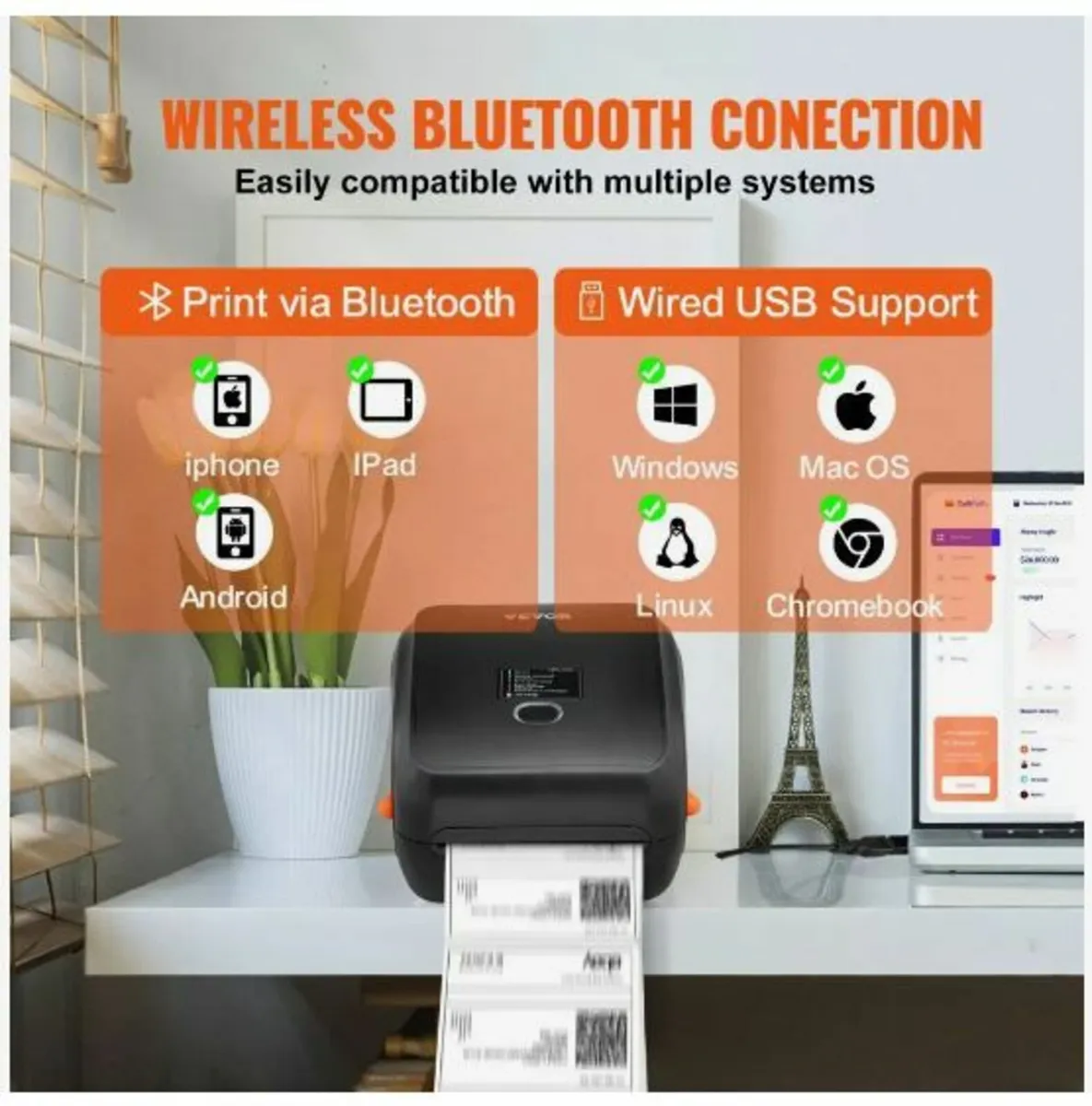 Thermal Label Printer 4x6 300DPI USB/Bluetooth - Image 3