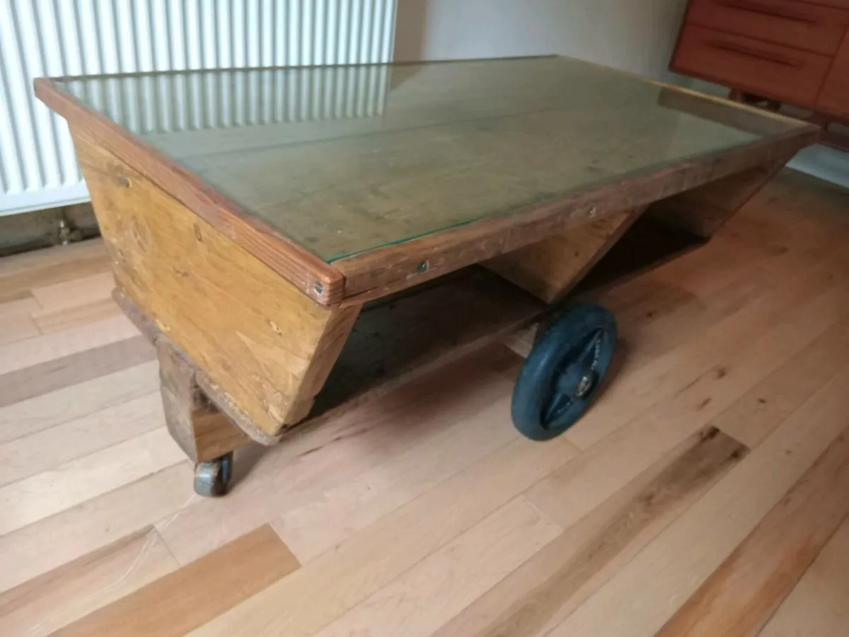 rare pitch pine industrial coffee table - Image 3