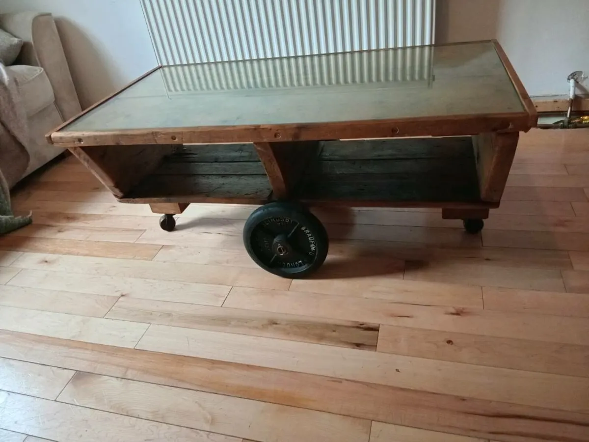 rare pitch pine industrial coffee table - Image 1