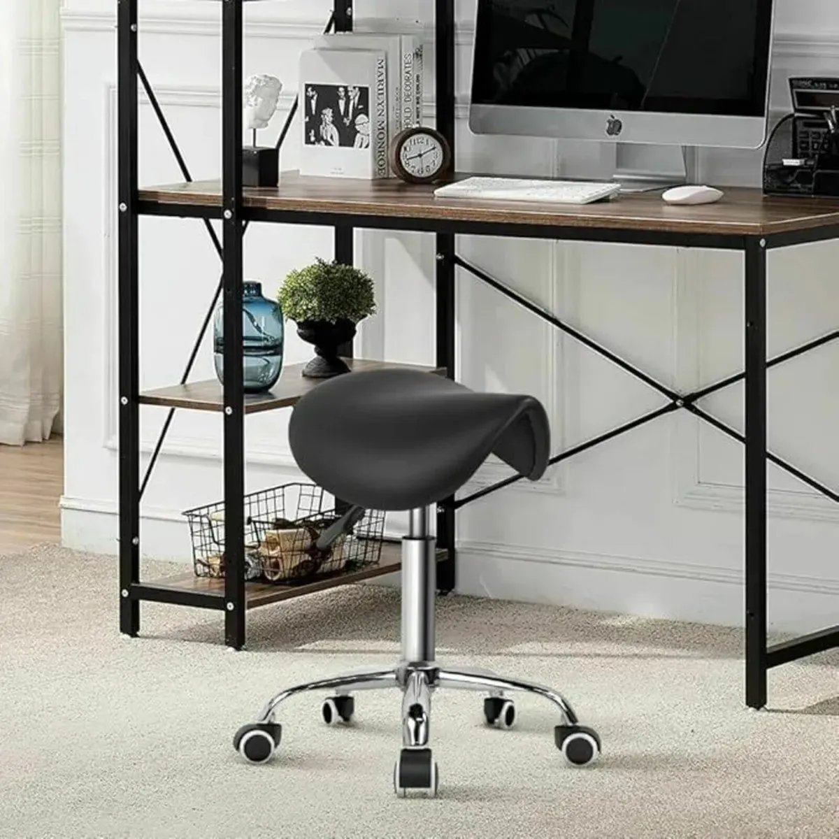 Saddle Swivel Stool – Adjustable Seat with Wheels - Image 2